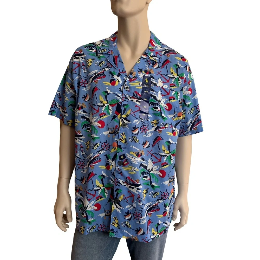 Polo Ralph Lauren Hawaiian Shirt 67 Bear Fun Tropical Vacation All Over Print - Picture 2 of 13